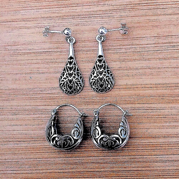 Jewelry - $44  2Pairs Estate Pierced Earrings  Sterling  8.4 Grams  Designer Mark & 925